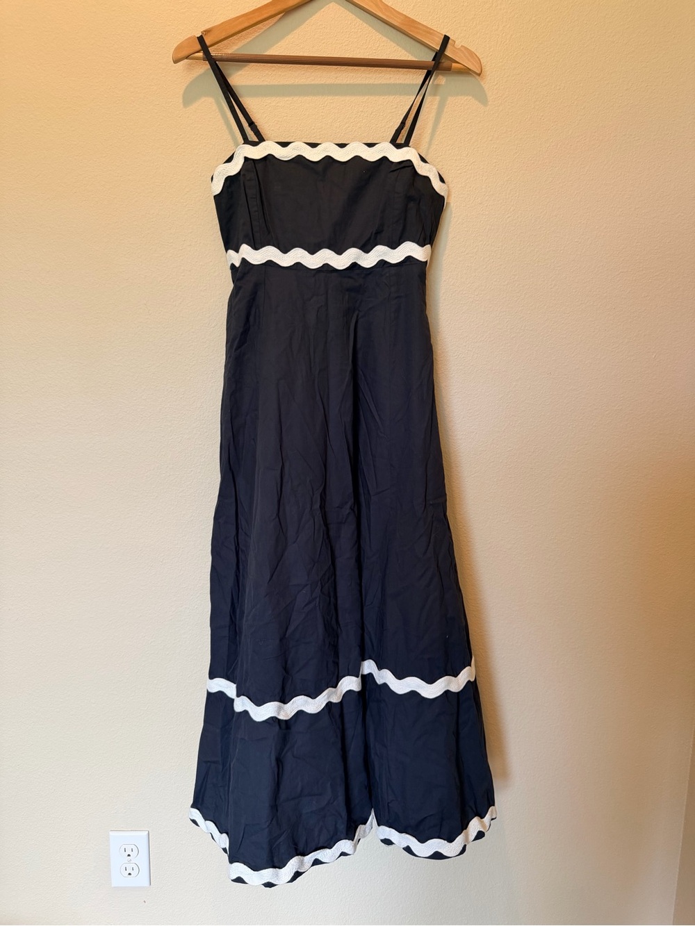 SIM & SAM Navy Cotton Ric Rac Maxi Dress Size M NWT #0172